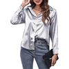 Panegy Blusa da Donna in Raso a Maniche Lunghe Camicetta Button Down Top da Lavoro Camicette in Tessuto Simili alla Seta per Ufficio, argento, XXL