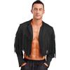 Jugaoge Abbigliamento hippie da uomo crop top giacca corta in finta pelle scamosciata cowboy blazer con risvolto colletto frange giacca primavera autunno cappotto aperto