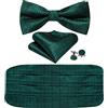 Barry.Wang Set Fascia e Papillon da Uomo, Fascia in Seta Papillon Preannodato Pochette Gemelli, Verde, Taglia unica
