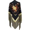 La Senorita Scialle da ballo flamenco spagnolo nero oro arancione con frange dorate e nere - flecos doble, Nero Arancione Oro, Medium