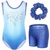 Gogokids, Completo da ginnastica bambina composto da tre pezzi, body senza maniche, pantaloncini e fascia per capelli, tuta danza classica scintillante, con design a colori sfumati, dai 3 ai 12 anni
