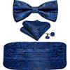 Barry.Wang Set di Papillon da Uomo in Seta - Cummerbund, Taschino e Chiusura, Blu Scuro, Taglia Unica