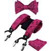 Alizeal Set da uomo con papillon da annodare e regolabile, motivo floreale Paisley, fazzoletto quadrato e bretelle con 6 clip elastiche a Y, Rosa acceso, Taglia unica