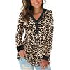 AUSELILY Manica Lunga con Scollo a V Pulsante Donna Top Henley Camicetta Causale Allentato Maglietta(Leopardata Marrone,XXL)