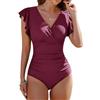 Yuson Girl Costume da Bagno Intero Donna Sexy Scollo a V Costumi Mare Interi Curvy Schienale Costume Contenitivo Imbottiti Reggiseno Beachwear Spiaggia Bikini con Controllo della Pancia(Bordeaux, M)