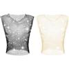 GENEMEN Canotta da uomo in rete con strass con scollo a V, canottiera sexy senza maniche corta da rave, gilet velato