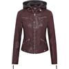 Infinity Leather Giacca Classica Con Cappuccio da Donna in Pelle Borgogna da Motociclista