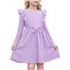 Arshiner Ragazze Abito Foglia di Loto Manica Bambini Casual Papillon Linea A Festivo Autunno Inverno Maniche Lunghe Abito per Bambine 3-8 Anni