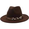 QUUPY Cappelli di Panama delle donne a tesa larga feltro Fedora Cappelli con fibbia della cintura del leopardo