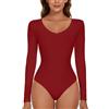 SLIMBELLE Body Donna Maniche Lunghe Scollo a V Body Manica Lunga Donna Sexy Body Elegante Donna Tinta Unita Basic Bodysuit Top Elasticizzato Jumpsuits