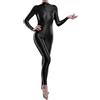 FEESHOW Donna Brillante Body Trasparente Calzamaglia Intera Intimo Body Stocking Catsuit Tuta Jumpsuit Abbigliamento Club Nero Taglia unica