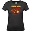 Generico T-Shirt Donna Super Mom, Festa della Mamma, Maglietta in Cotone, Stampa Supereroe, XS-3XL, Disponibile in Nero, Bianco, Blu Navy