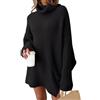 JFAN Vestito Maglia Allentato Donna Invernale Elegante Knitted Dress Collo Alto Abito Lungo Maglione per Autunno Inverno,Nero,Small