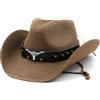 AHDMR Panama - Cappello da sole da uomo, donna, cappello da cowboy western, pieghevole, cappello di paglia, ampio bordo, protezione solare, cappello Fedora estivo, per spiaggia, viaggi, vacanze, pesca
