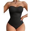 FEOYA Body modellante senza spalline da donna per controllo della pancia, senza cuciture, push-up, modellante, senza spalline, body modellante per il corpo, perizoma con cuscinetti rimovibili e