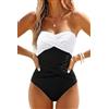 Holipick - Costume intero da donna senza spalline, a fascia, increspato