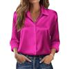 Beyove Camicetta Elegante da Donna in Raso a Maniche Lunghe Top Casual Camicia Larga Scollo a V Monocromatica Manica Lunga Rosa Taglia L
