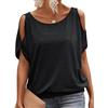 Generisch Maglietta estiva da donna, casual, a maniche corte, con scollo a barca, Nero , M