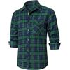 HISDERN Camicia da Uomo in Flanella Scozzese Casual a Maniche Lunghe con vestibilità Regolare Camicie Scozzesi a Quadri con Bottoni Blu/Verde L