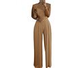 Minetom Jumpsuit da Donna Elegante Pizzo Tinta Unita Playsuit Tuta Cerimonia Cocktail Overall Monopezzi Tutine A Cachi L