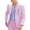 Generic Abiti da Uomo Completo da Uomo in Seersucker a Righe Slim Fit con 2 Bottoni, Giacca e Pantaloni per Matrimonio Estivo, Rosa XX Large