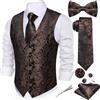 Barry.Wang Gilet da Uomo con Motivo Paisley Formale Panciotti da Completo Cravatta Papillon Set Clip Jacquard Fazzoletto Gemelli Spilla da Bavero Matrimonio 8 Pezzi, Nero e marrone., L