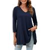 Enmain Tunica Donna Blu Navy Manica Lunga Maglia Donna Taglie Forti Maglietta Maniche 3/4 Scollo V Camicetta Longline Elegante Comfort Invernale 5XL