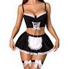 RSLOVE Completi di Lingerie Donna - Costumi da Cameriera Sexy Abito da Notte per Halloween Cosplay, Nero , L