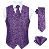 Enlision Gilet da Uomo Elegante Paisley Jacquard Gilet Viola da Abito Cravatta e Fazzoletto Set per Festa Sposa