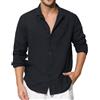 Enlision Camicia Lino Uomo Manica Lunga Estiva Cotone Henley Shirts Collo Coreana con Bottoni Tinta Unita Elegante Casual da Spiaggia S-4XL