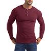 Yewloch Uomo Manica Lunga Henley Maglietta Scollo,Cotone Uomo Manica Lunga/Corte Shirt,T Shirt Casuale con Collo Serafino,vestibilità Slim Rosso 2XL