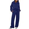 Generic Tuta da donna set completo da salotto da donna, due pezzi, oversize, mezza zip, scollo a V, felpa e pantaloni a gamba larga