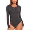 WOWENY Body termico da donna foderato a maniche lunghe in micro pile, top termico con scollo rotondo, basic a maniche lunghe, caldo e comodo, M