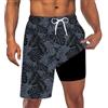 Goodstoworld Costume da bagno da uomo con fodera a compressione, 2 in 1, ad asciugatura rapida, 22,9 cm, pantaloncini elasticizzati con tre tasche, Nero / Hawaiian Leaf 01, Medium