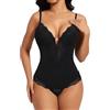 SHAPERIN Donna Body Modellante Pizzo Body Contenitivo Pancia Piatta Perizoma Shapewear Bodysuit Scollo a V, Nero-2, XXL