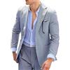 Generic Abito da Uomo in Lino, Completo da Uomo in Seersucker a Righe, vestibilità Slim, 2 Bottoni, Giacca e Pantaloni per Matrimonio Estivo