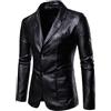 Generico Cappotto Casual da Uomo in Similpelle Tinta Unita, Blazer Monopetto, Giacche Slim con Revers, Maniche Lunghe, Cappotto con Tasche, Giacca A Vento Classica da Motociclista, Nera XXL