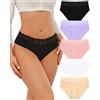READY TO LOVE - Mutande da donna in cotone, biancheria intima da donna, slip sexy, in pizzo, traspiranti, morbide, confezione multipla, M