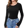 Crewhpo Maglie Termica Cotone Donna Traspirante Maglia Intima a Maniche Lunghe Intimo Termico Invernale Maglietta Termica con Fori per i Pollici Sottogiacca Girocollo Caldo Nero XL