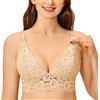 MOMANDA Donna Reggiseno Allattamento Imbottito in Pizzo Senza Ferretto Comodo Morbido e Traspirante Beige 5B