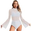 HULIJA Abbigliamento Da Balletto Per Donna Maglia Camicia Con Maniche A Tromba Tutu Da Danza Strass Lucente Body Da Danza Colletto Rigido Body Da Ginnastica Bianco XL