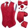 Barry.Wang Gilet Panciotto da uomo Paisley Formale Completo Cravatta Papillon Set Clip Jacquard Fazzoletto Gemelli Spilla da Bavero Matrimonio 8 pezzi, Rosso, S