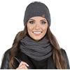 Vivisence Set Invernale da Donna con Cappello E Scaldacollo A Doppio Giro Realizzato in Filato Caldo E Morbido Perfetto per Protezione dal Freddo Stile Elegante E Classico, Grigio Scuro,Taglia Unica