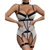 EVELIFE Set di lingerie da donna Sexy Body gotico Reggicalze Giarrettiera per cosce Girocollo Biancheria intima Babydoll senza calze, bianco, M