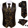 Barry.Wang Gilet da uomo con motivo cachemire, in seta jacquard, con scollo a V, gemelli quadrati per matrimonio, smoking, ballo di fine anno, Nero oro, L