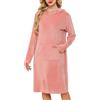Wikoan Pigiama Lungo da Donna Camicie da Notte Invernali Manica Lunga Un Lato Pigiama in Pile,Rosa,S