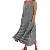 aokavise Vestito Spiaggia - Vestito Donna Lungo a Righe, Abito Smanicato in Cotone Lino con Tasche, Scollo Rotondo, Linea Ampia Casual Estiva, Prendisole Maxi Mare Vacanza