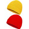 SATINIOR 2 Pezzi Inverno Caldo Berretto a Maglia Risvolto Berretto Cappello per Uomini Indossare Quotidiani (Rosso e Giallo)