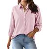 Xnova Camicetta a Righe da Donna con Bottoni, Elegante Magliette a Maniche Lunghe in Cotone, Classica Casual Blusa con Colletto e Tasca Camicia Tops da Ufficio Lavoro (Rosso, L)