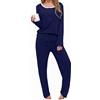 Aseniza Pigiami Invernali Donna Pigiama da Donna in Pizzo Lungo Due Pezzi Manica Lunga Cotone Set Pigiama Morbido Blu S